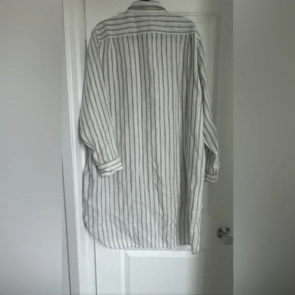 Quince Shirt Dress Women’s Flax European Linen Shirt Dress Pinstriped Pockets L - Picture 6 of 7
